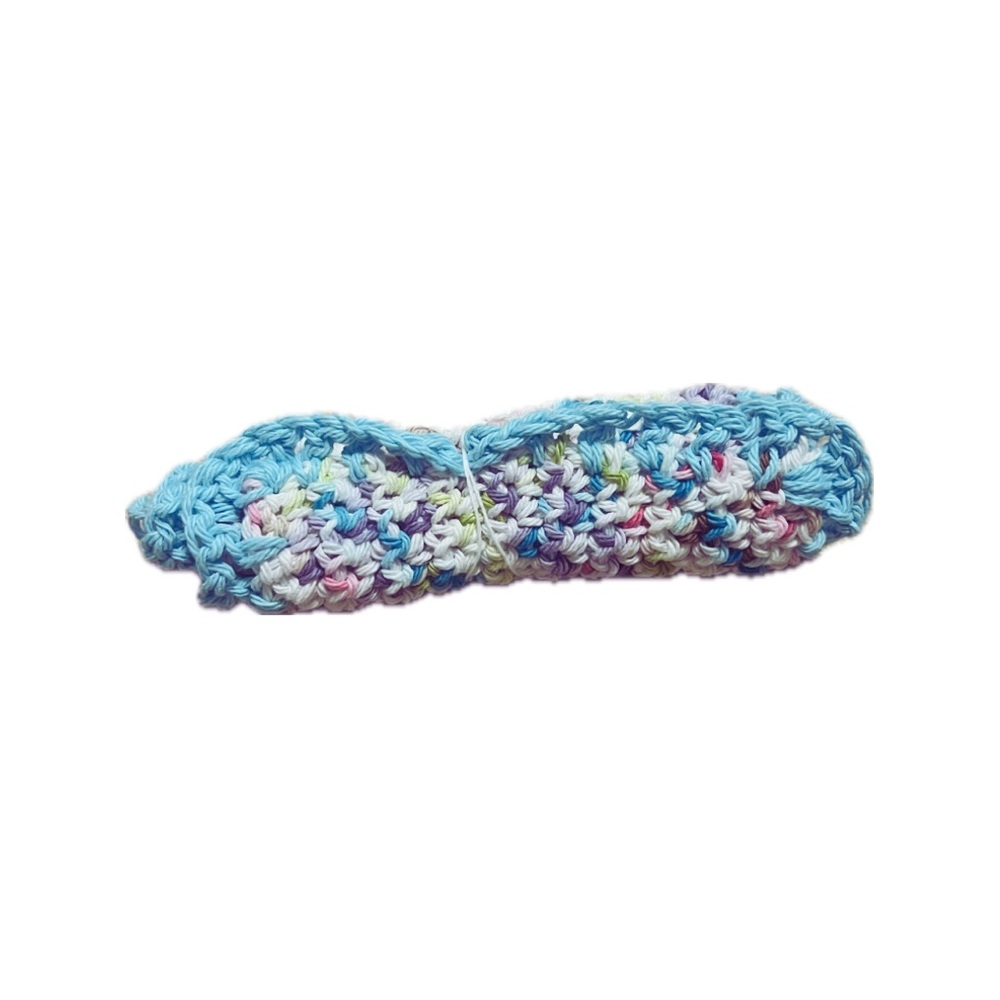 Unique! Handmade Woven Multi Colored Blue Trim Washcloth